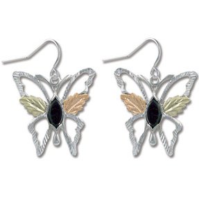 Black Hills Gold Black Onyx Sterling Silver Butterfly Earrings