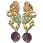 Black Hills Gold Amethyst Bead Dangle Post Earrings
