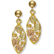 Black Hills Gold 4 Leaves Grapes Post Dangle Earrings