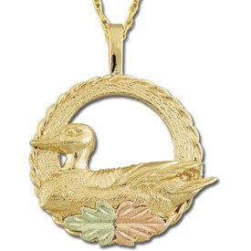 Black Hills Gold Swimming Duck Necklace Unisex Solid Gold