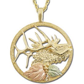 Black Hills Gold Elk Bull Necklace Unisex Solid Gold
