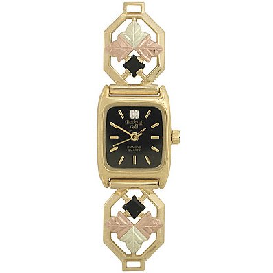 Black Hills Gold Watch Ladies 6 Leaves Diamond Black Onyx