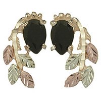 Black Hills Gold Earrings Faceted Pear-Shaped Black Onyx Post