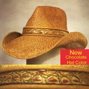 Shady Brady Raffia Straw Leather Simulated Crocodile Band Cowboy Hat Size Large