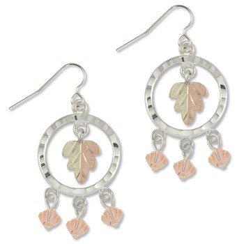 Black Hills Gold With Peach Swarovski Crystal Sterling Silver Earrings