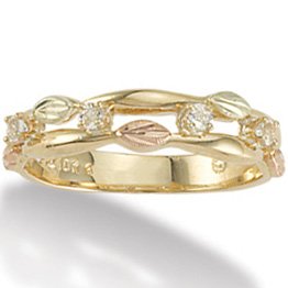 Black Hills Gold Leaves  White Topaz Ladies Ring
