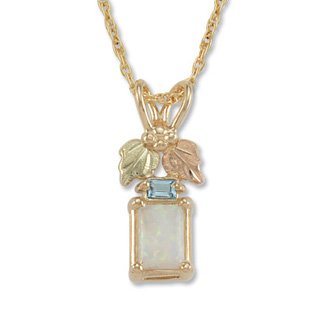 Black Hills Gold Blue Topaz Baguette Lab Created Opal Necklace
