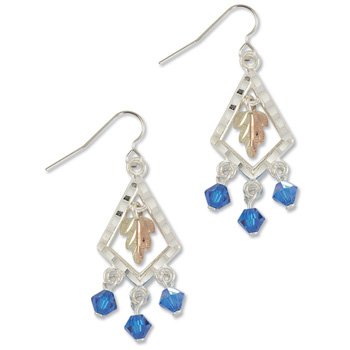 Black Hills Gold With Blue Swarovski Crystals Sterling Silver Earrings