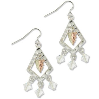 Black Hills Gold With Clear Swarovski Crystals Sterling Silver Earrings