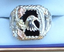 Black Hills Gold Onyx Eagle Men's Sterling Silver Ring