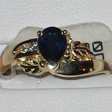 Black Hills Gold Diamonds & Pear Shaped Sapphire Ladies Ring