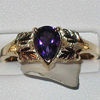 Black Hills Gold Genuine Pear Shaped Amethyst Ladies Ring