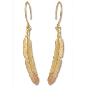 Black Hills Gold Feather 10-12K Gold Earrings