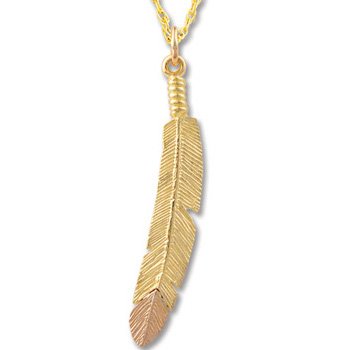 Black Hills Gold Feather 10-12K Gold Necklace