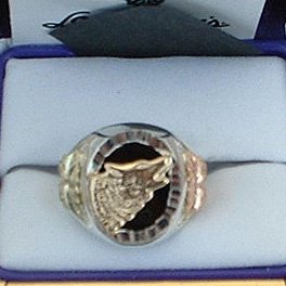 Black Hills Gold Onyx Lone Wolf Men's Silver Ring