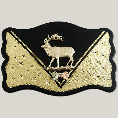 Black Hills Gold Elk Buck Rectangular Belt Buckle