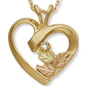 Black Hills Gold Diamond Heart & Leaves Necklace