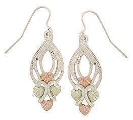 Black Hills Gold Earrings Leaf Fancy Sterling Silver Dangle