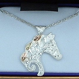 Black Hills Gold Sterling Silver Horse 3 Leaves Necklace
