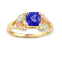 Black Hills Gold Lab Created Blue Sapphire Ladies Ring