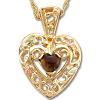 Black Hills Gold Lab Created Black Opal Filigree Heart Necklace