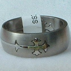 Stainless Steel Ring Band 5/16" Unisex Etched Cross