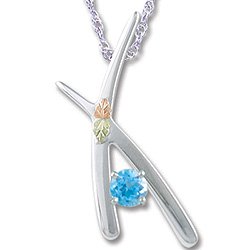 Black Hills Gold Blue Topaz Silver Chopsticks Necklace