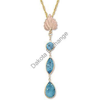 Black Hills Gold Leaf 3 Blue Topaz Dangle Necklace