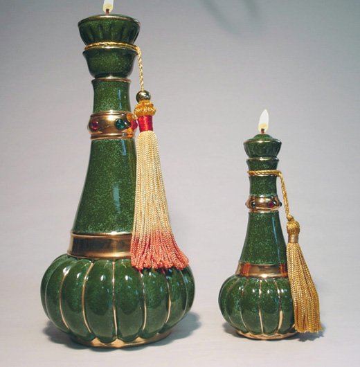 FUSAN Genie of CHARM Ceramic Oil Lamp Large 10 inch #2601 green - I dream of Jeannie lamp
