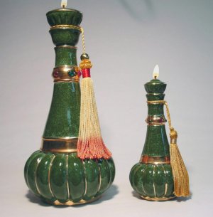 FUSAN Genie of CHARM Ceramic Oil Lamp Large 6 inch #2001 green - I dream of Jeannie lamp