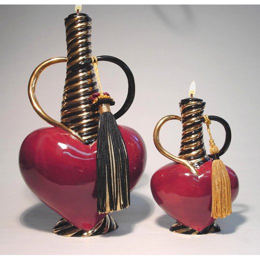 SEVDA Genie of LOVE Ceramic Oil Lamp Large 10 inch #2605 DK RED -- 3 Wishes FREE