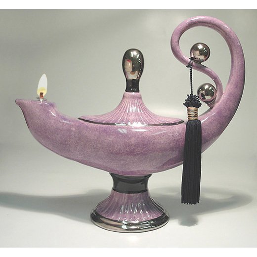 NUHA Genie Lamp of KNOWLEDGE Ceramic Oil Lamp Large 10 inch #2615 - Purple Alladins Lamp