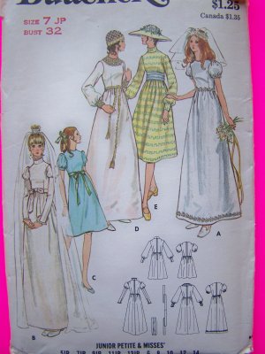 Vintage Sewing Pattern Wedding Empire Gown Bridesmaid Dress Hippie Prom 