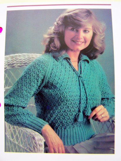 Honeycomb Sweater Plus Size Vintage Knitting Pattern V Neck Collar Tassel Tie...