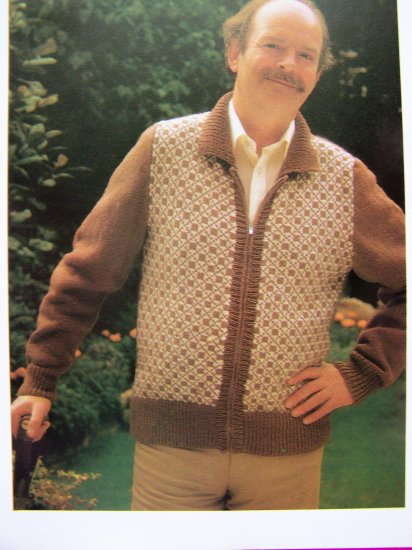 Mens Diamond Check Jacket Zip Up Front Sweater Vintage Knitting Pattern Body ...