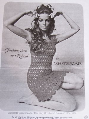 1960's Vintage Crochet PDF File Pattern Crocheted Mini Lacy Twiggy Dress 6 8