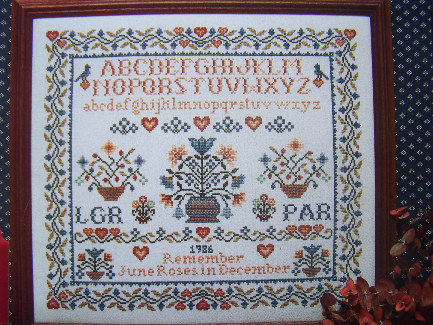 Vintage Counted Cross Stitch Sampler Pattern Remember June Roses in