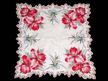 Vintage Red Orchid Floral Print Handkerchief