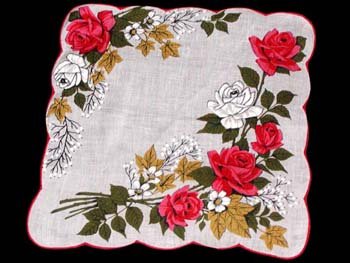 Vintage Red & Pink Roses Floral Handkerchief