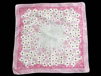Vintage Ceil Chapman Pink & White Dogwood Handkerchief