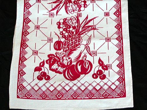 Unused Vintage Red Fruit Print Kitchen Towel