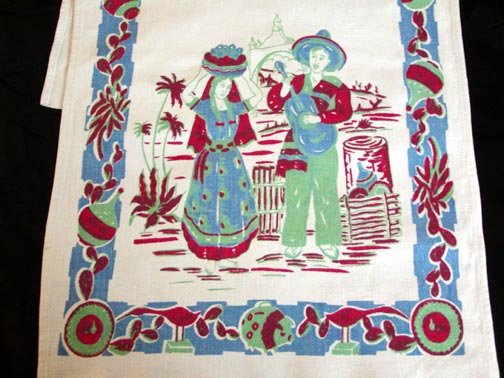 Unused Vintage Mexicana Print Kitchen Towel