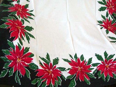 Vintage Vera Poinsettias on Black Border Tablecloth