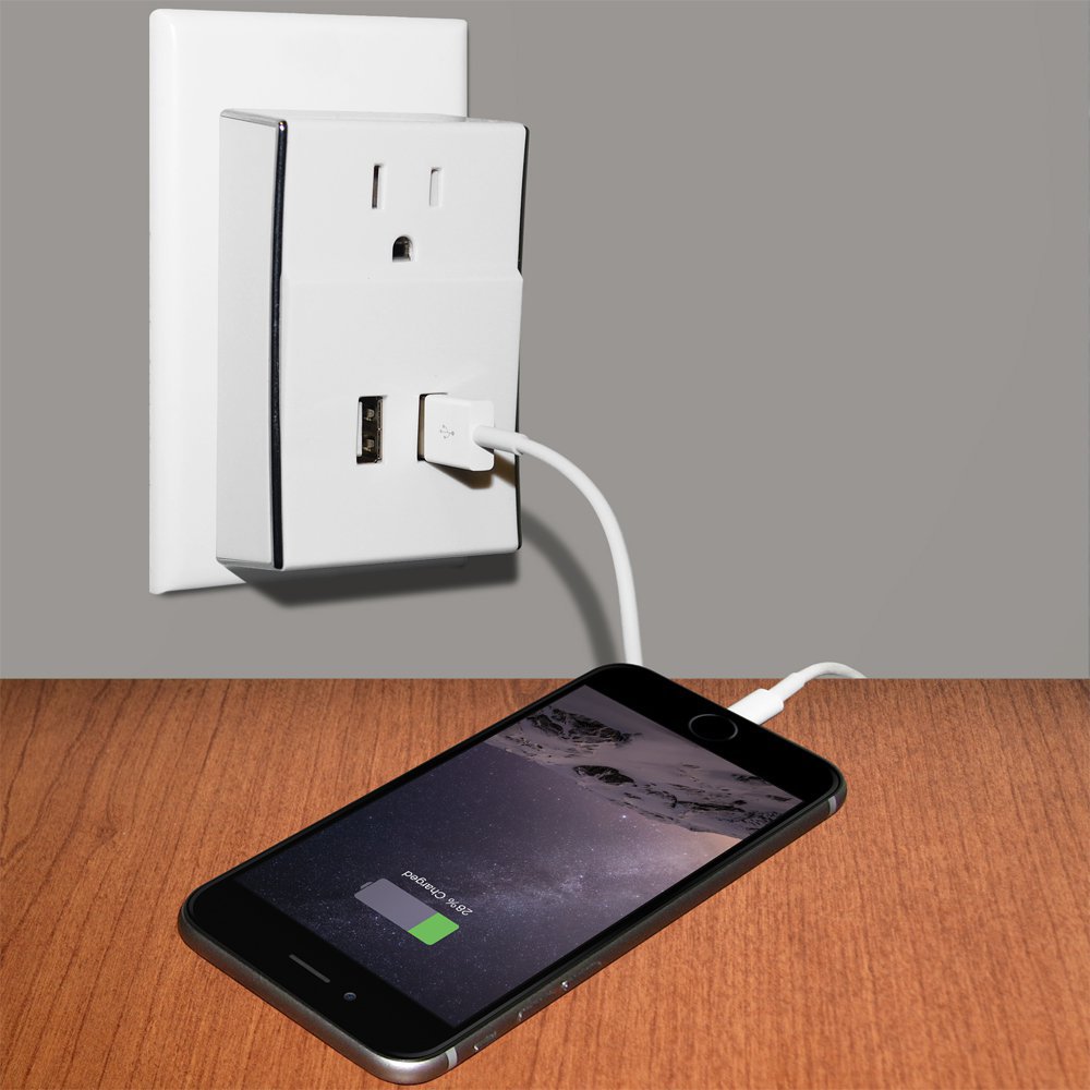 Amzer® Dual USB PLATE eXtender™ Power Wall Charger - White 97320