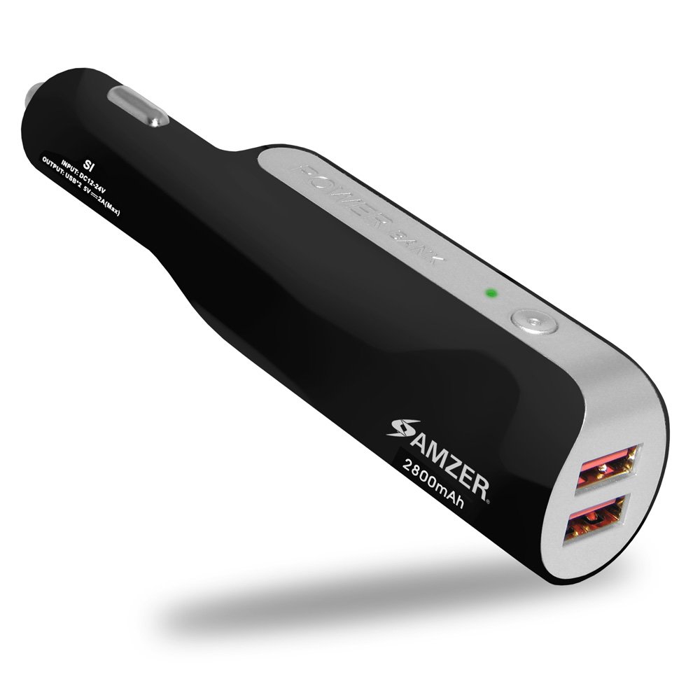 Amzer® 2800mAh 2-Port USB Power Bank Car Charger 97900