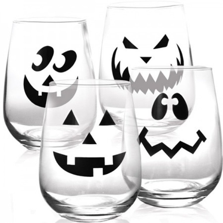 Halloween Jack O'Lantern Stemless Wine Glass - Set of 4