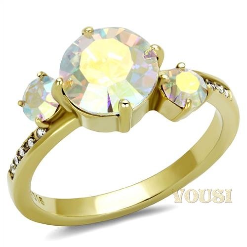 Multi-color Crystal Stainless Steel Gold Ring RI0T-08749