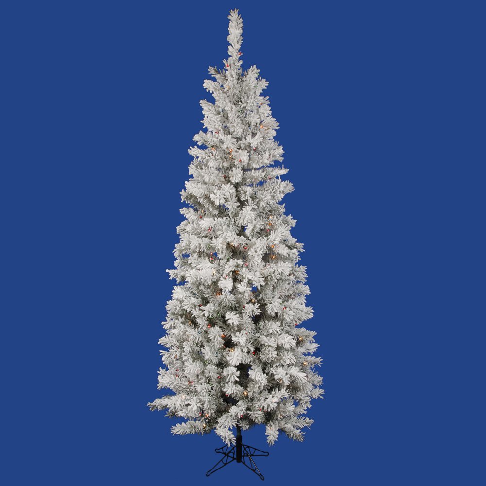 9.5′ x 44″ Flocked Pacific Pencil 600LED Multi-colored LED Lights Christmas Tree