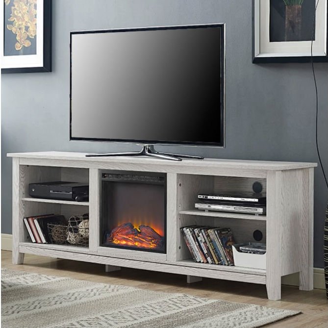 White Wash Wood 70-inch TV Stand Fireplace Space Heater WEFPCHE489571