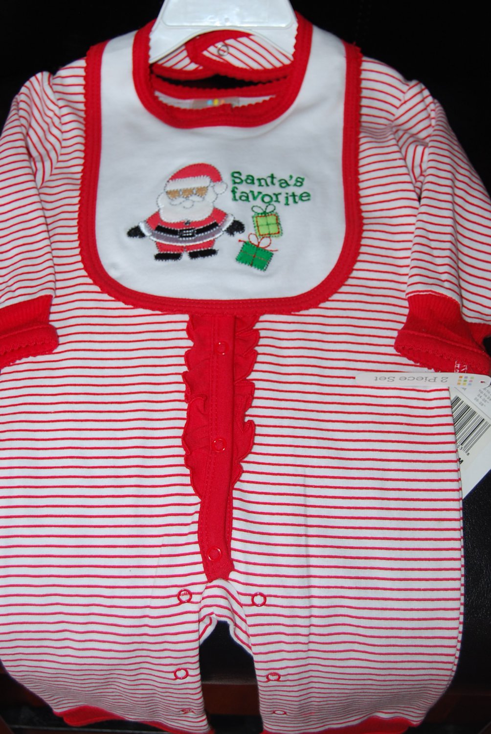Absorba Christmas Santa Helpers Striped PJ Jumper & Bib 0-3Months